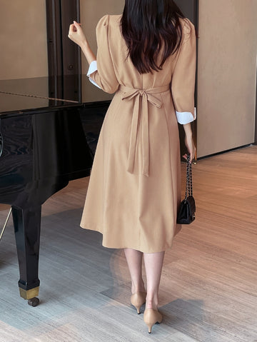 Mush Tweed Shirt Layered Puff Strap One Piece